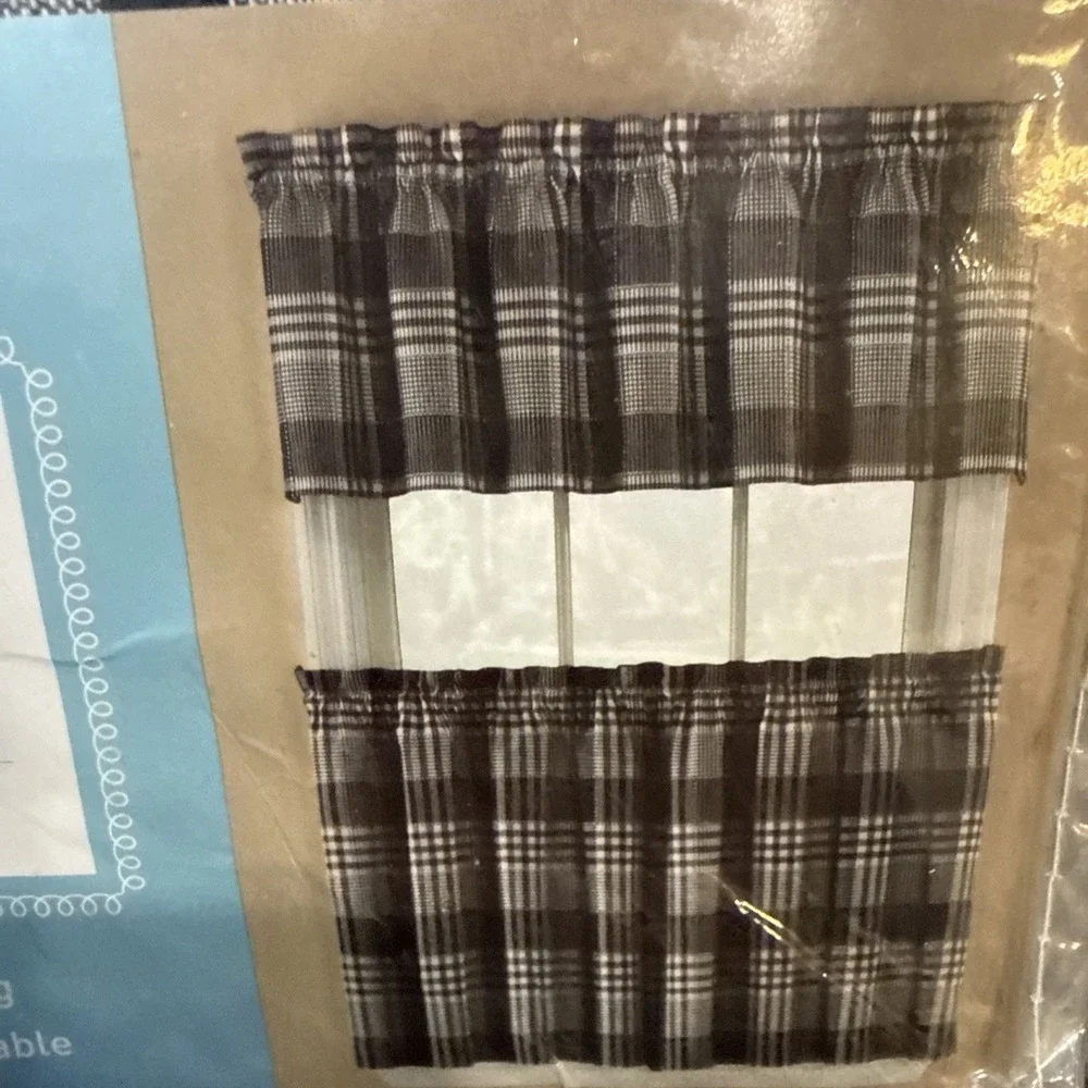 Arlee Window Accents Tier & Valance Curtain Set Exeter Black White Plaid 58 In